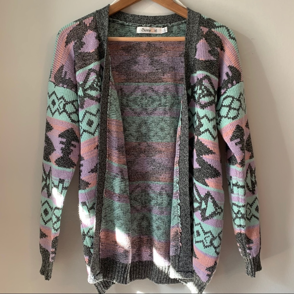 Sunny Girl open front tribal print cardigan M/L